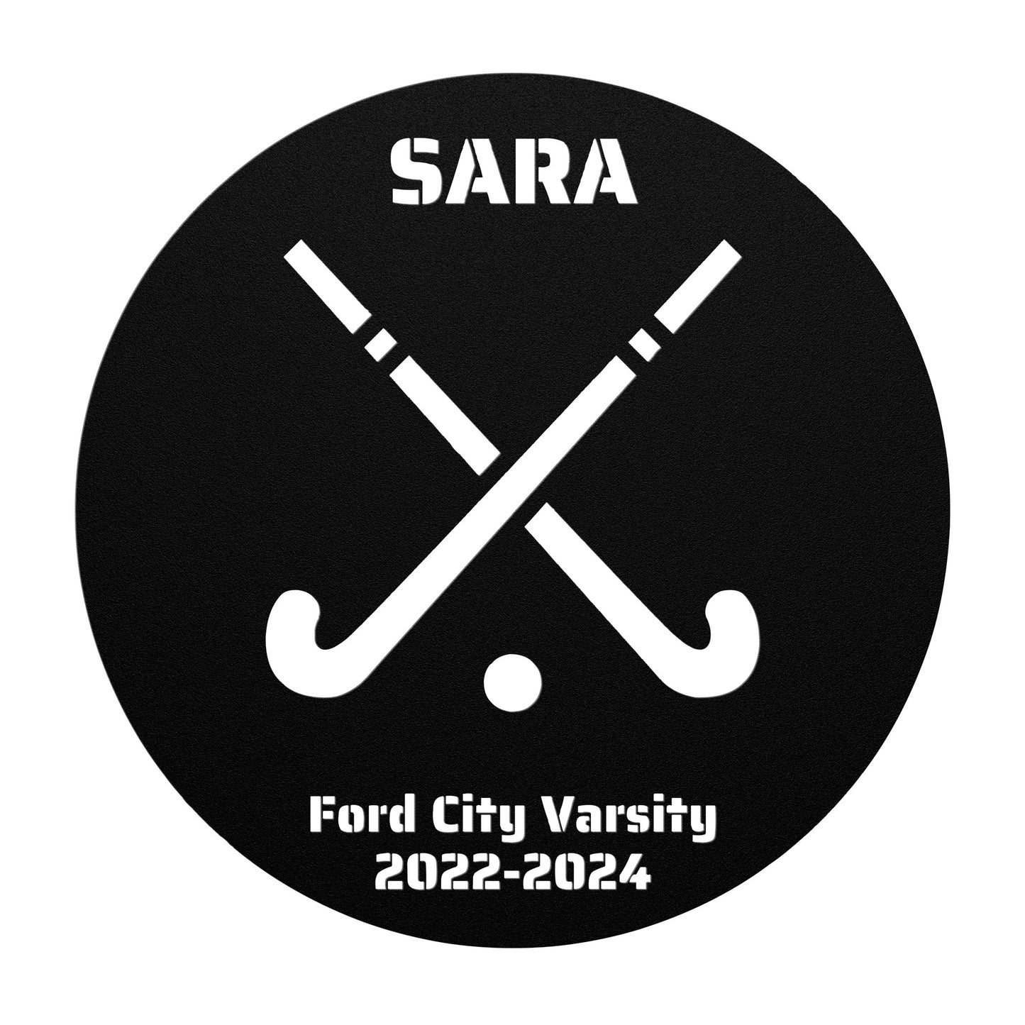 Field Hockey Personalized Name Round Steel Metal Art