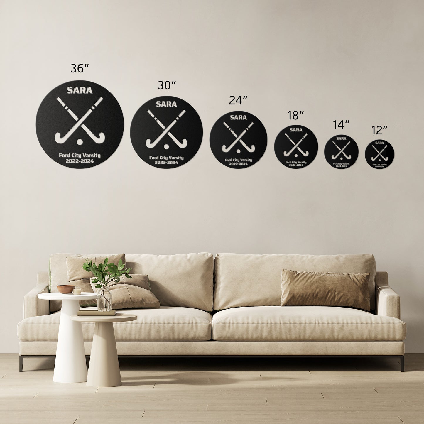 Field Hockey Personalized Name Round Steel Metal Art