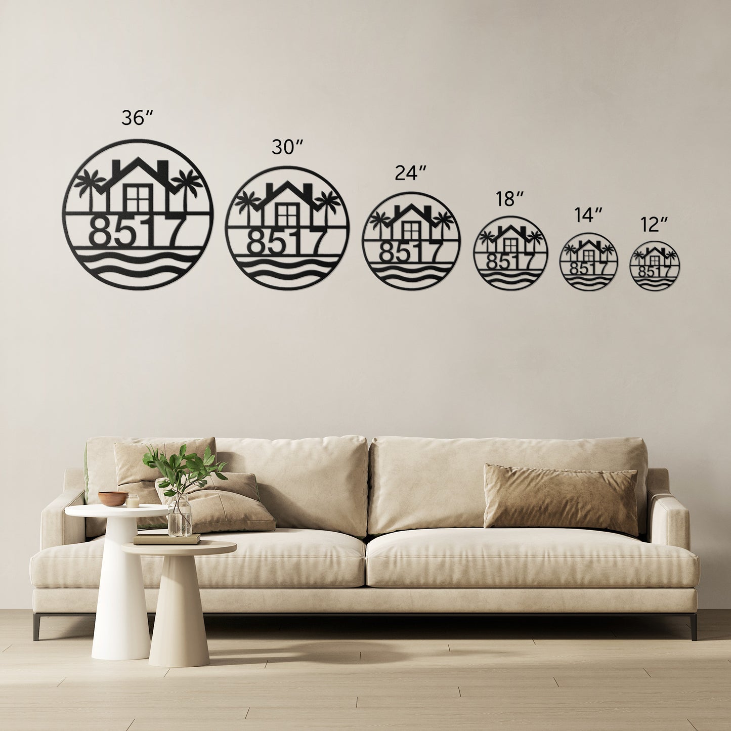 Tropical House Numbers Metal Steel Address Sign Palm Trees Beach House Decor Housewarming Gift